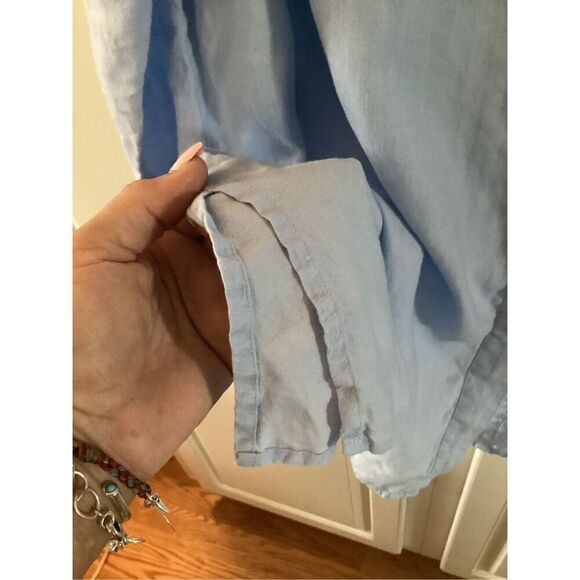 Edward Woman 100% IRISH Linen Button Down Shirt Sz 2X Embroidered Blue - Picture 3 of 8